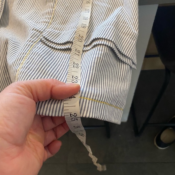 Chico's Seersucker Striped gray & white yellow stitches Yachtie Blazer Jacket - Picture 10 of 12